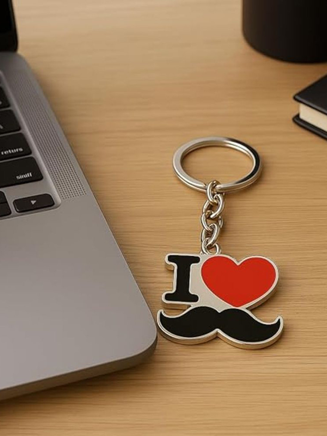 Get Fatang Textured Metal I Love Mustache Key Chain