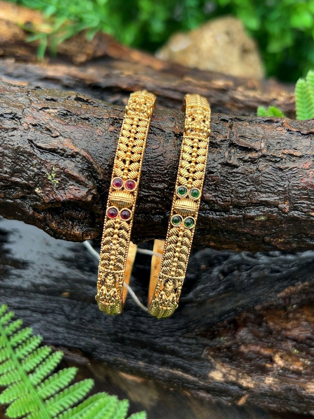 GRIIHAM Set Of 2 Gold Plated American Diamond Studded Laxmi Bangles