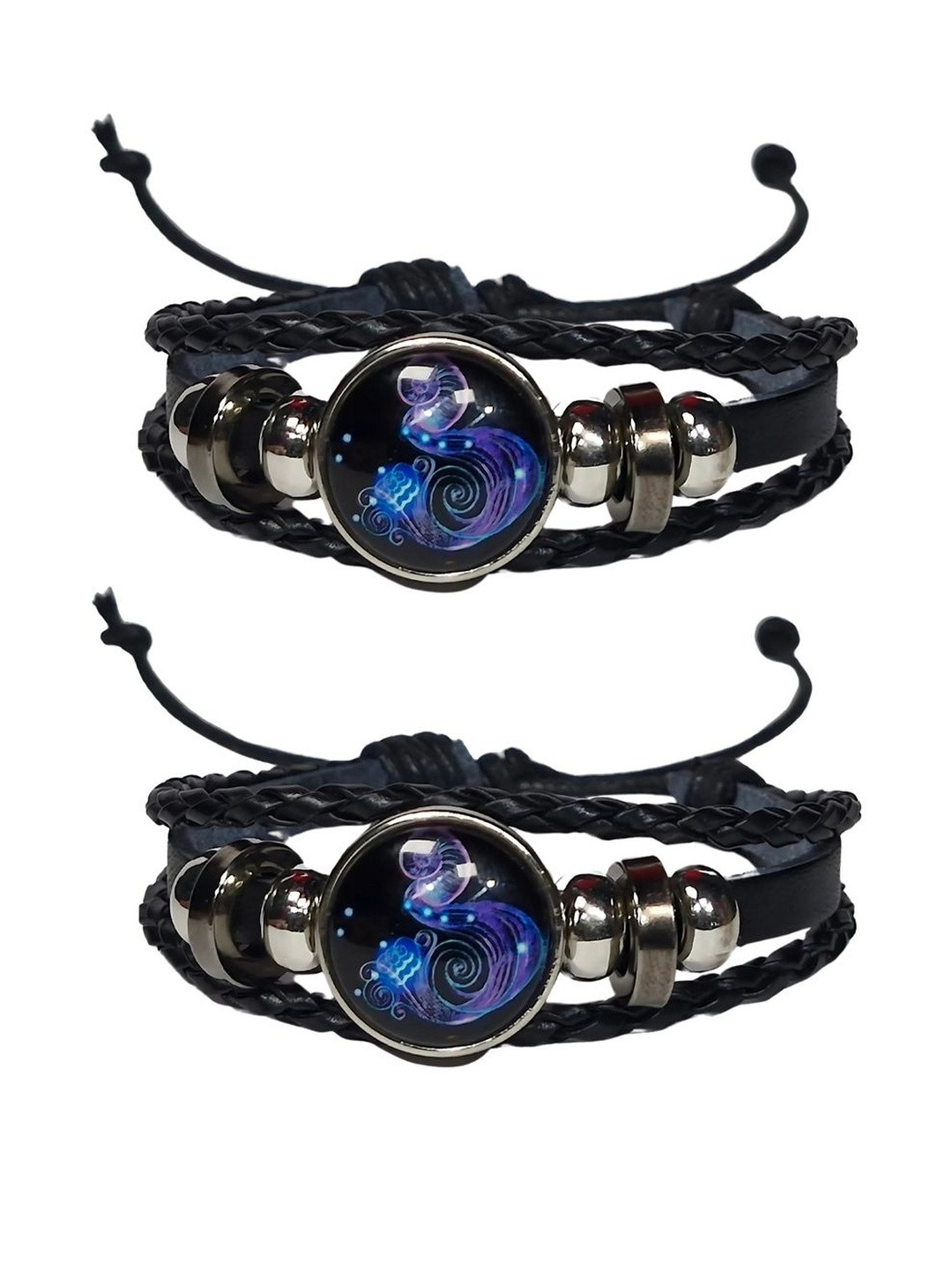 RS Creations Set Of 2 Leather Artificial Stones Studded Multistrand Bracelet