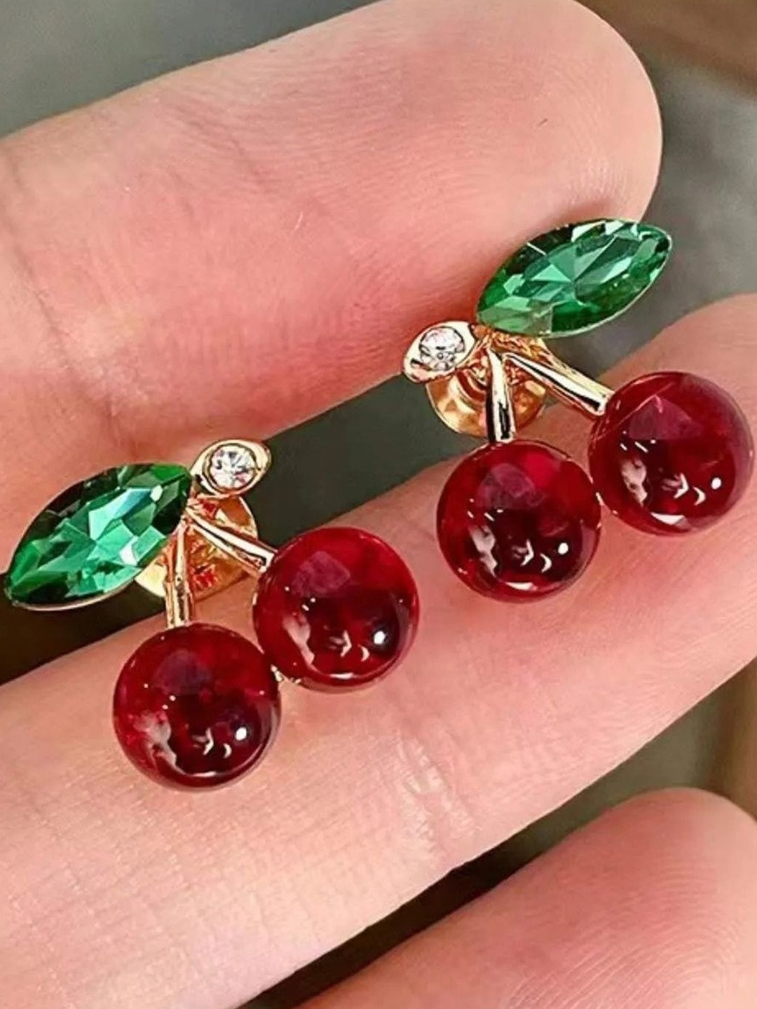 styledose Sterling Silver Artificial Stones Studded Cherry Shaped Studs