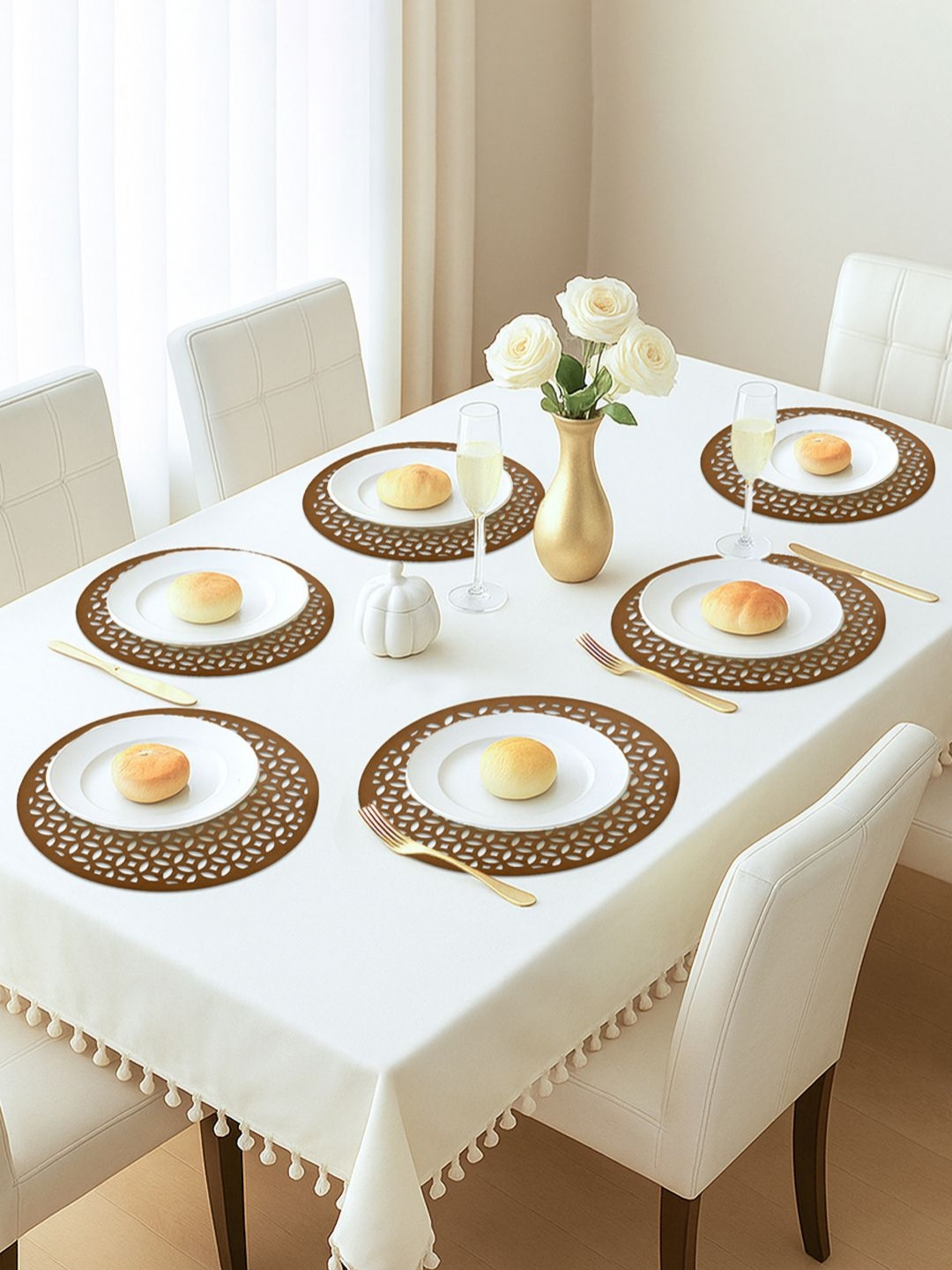 Aura Copper-Toned 6 Pieces Leather Round Heat-Resistant Anti-Slip Reusable Table Placemats