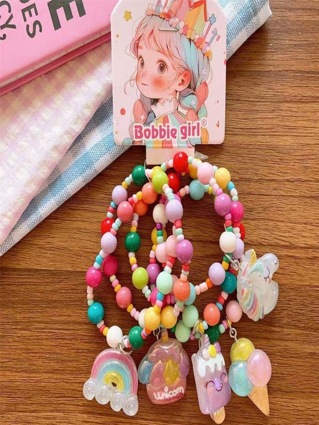 SAPRAA TRENDS Girls Pack Of 5 Multicolored Artificial Beads Elasticated Plastic Bracelets