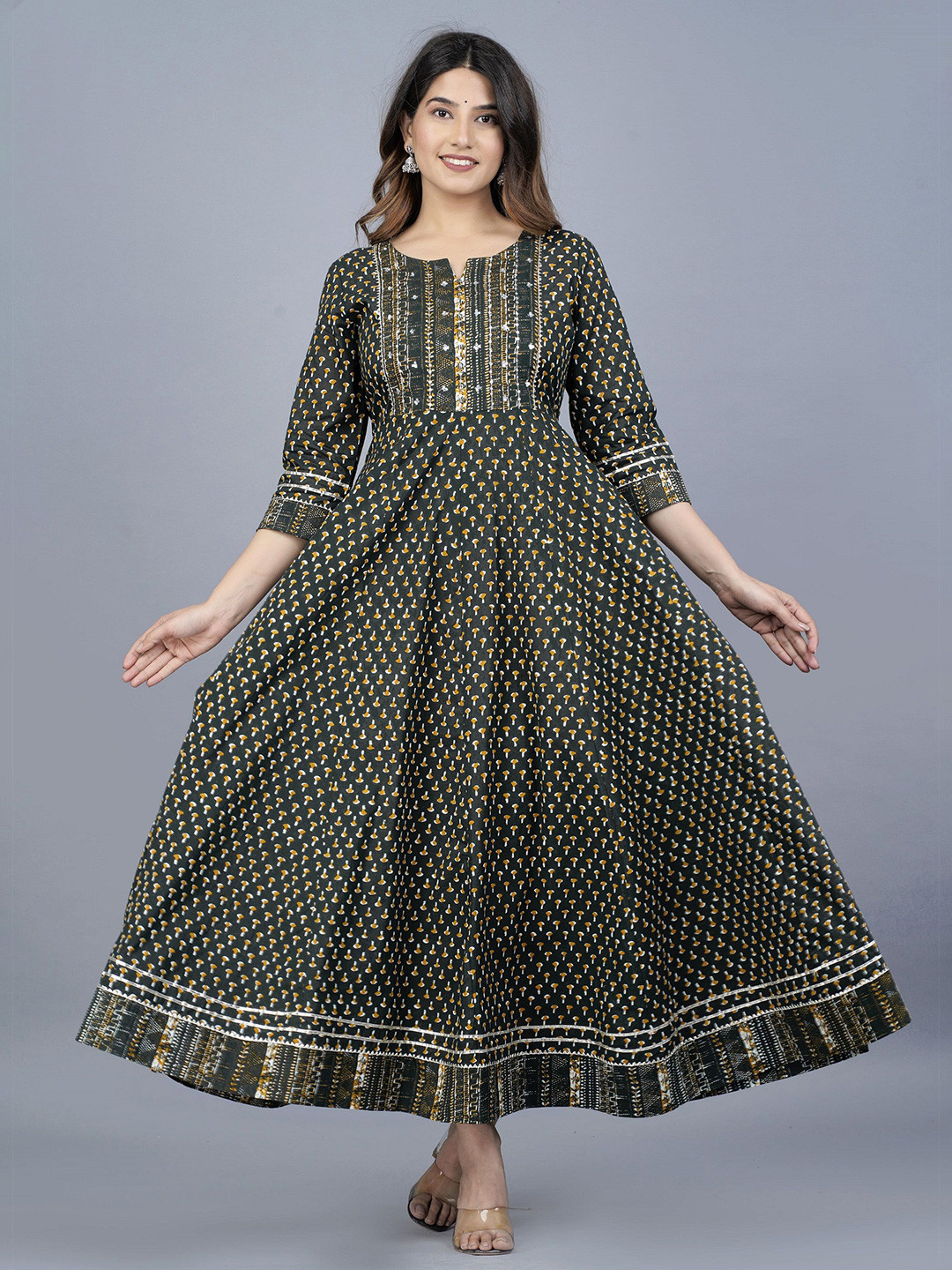 JAIPURI COLLECTION Women Ethnic Motifs Printed Screen Print Daily Cotton Anarkali Kurta