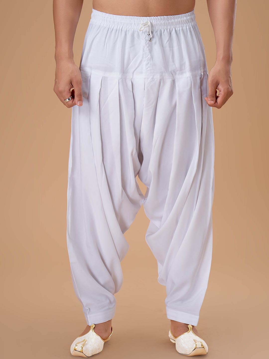 EKATVA ETHNIC Men White Solid Rayon Patiala Readymade Dhoti