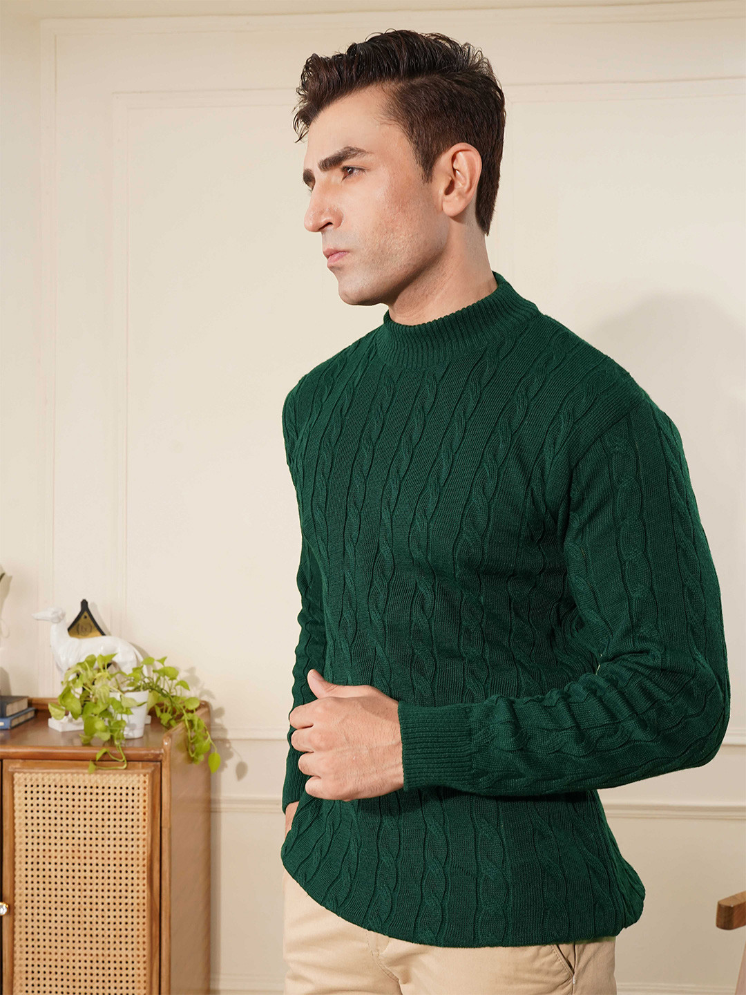 THE BEETEL HOUSE Men Ribbed Long Sleeves High Neck Pullover