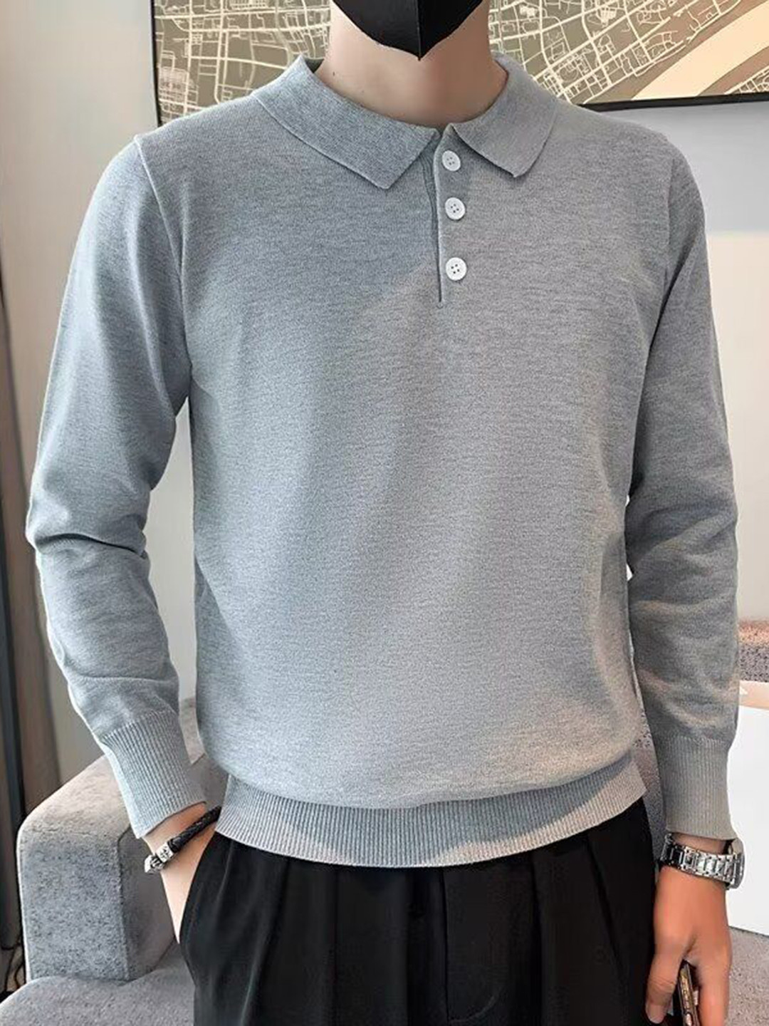 StyleCast Men Polo Collar Long Sleeves T-shirt