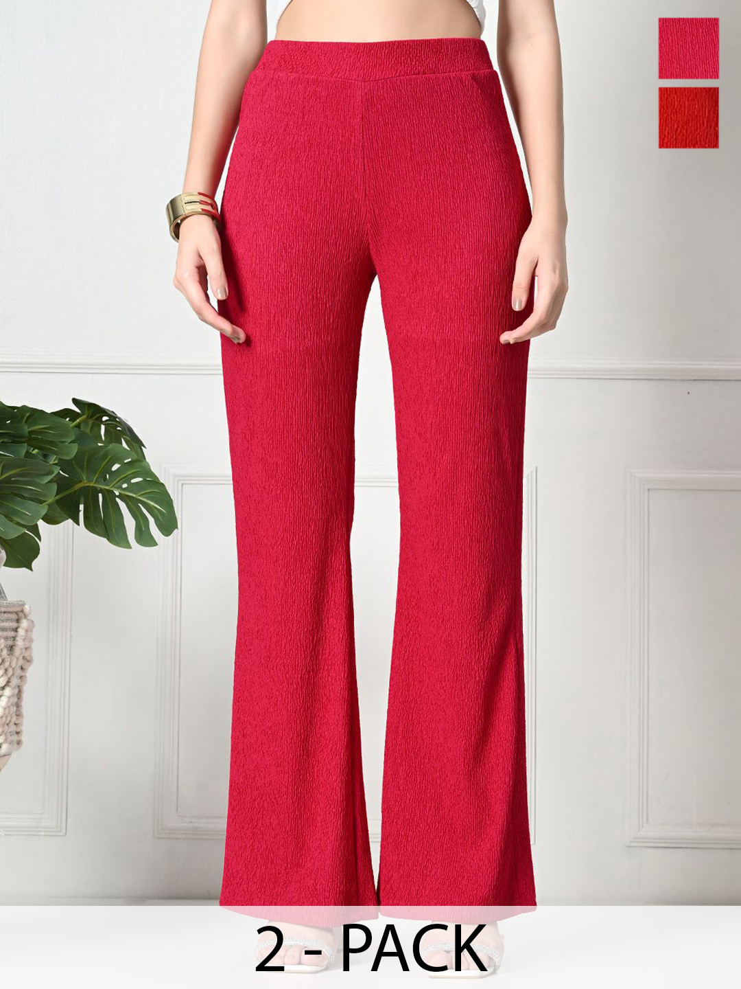 Gladly Women Set Of 2 Smart High-Rise Easy Wash Trousers