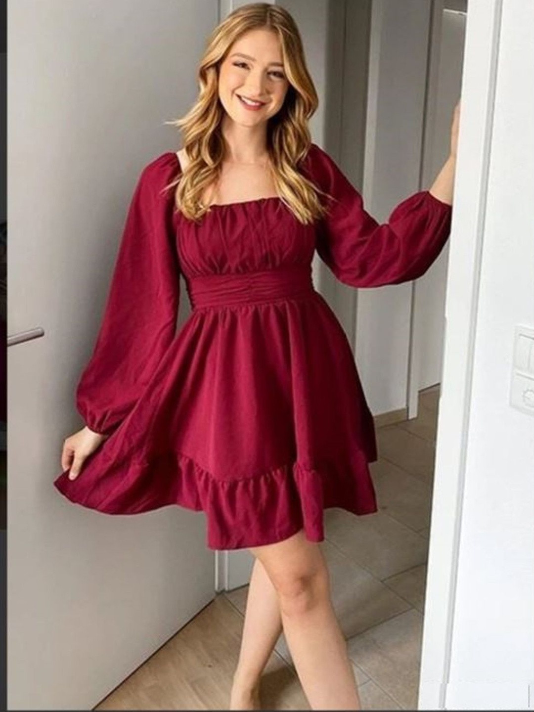 PRIDE STYLE Women Square Neck Fit & Flare Mini Dress