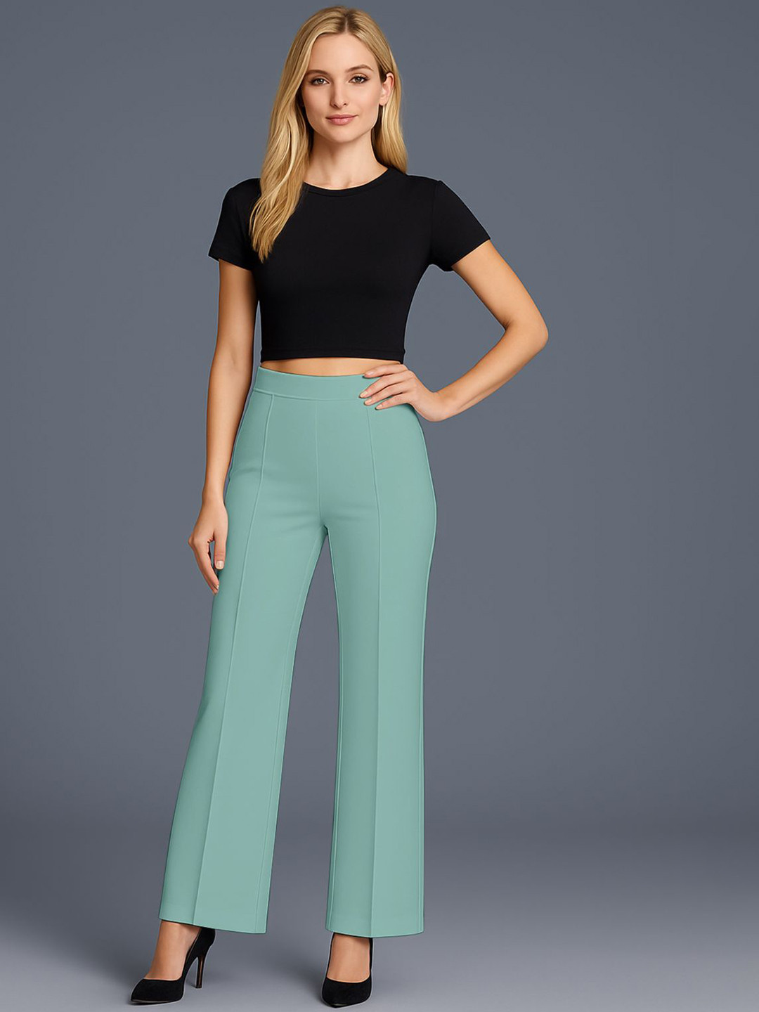 Sea Green Relaxed Fit High-Rise Trousers