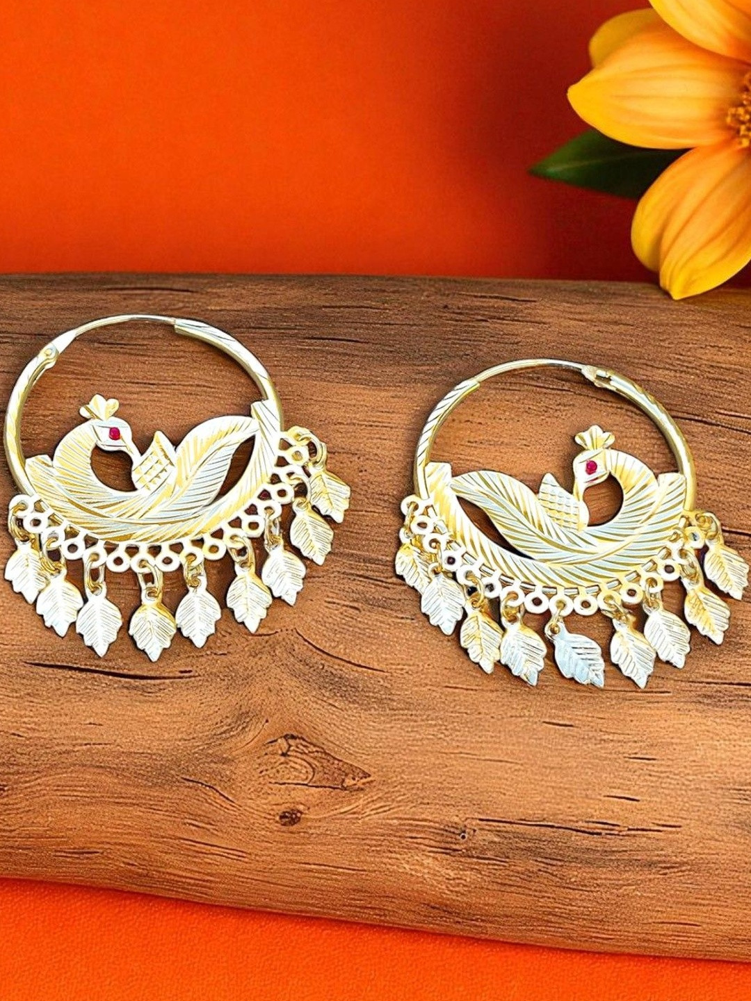 Fashioncrab Women Golden Brass Gold Pleated Punjabi Bali Earrings