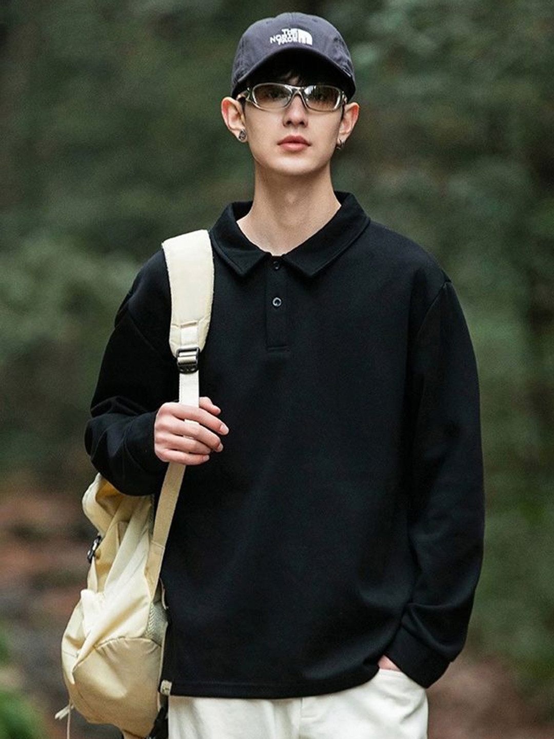 StyleCast x Revolte Men Oversized Polo Collar Long Sleeve T-shirt