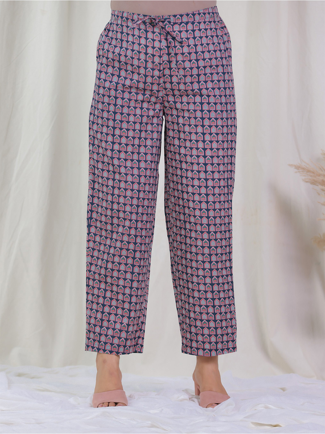 Aramya Women Motifs Ajrakh Printed Soft Cotton Trousers