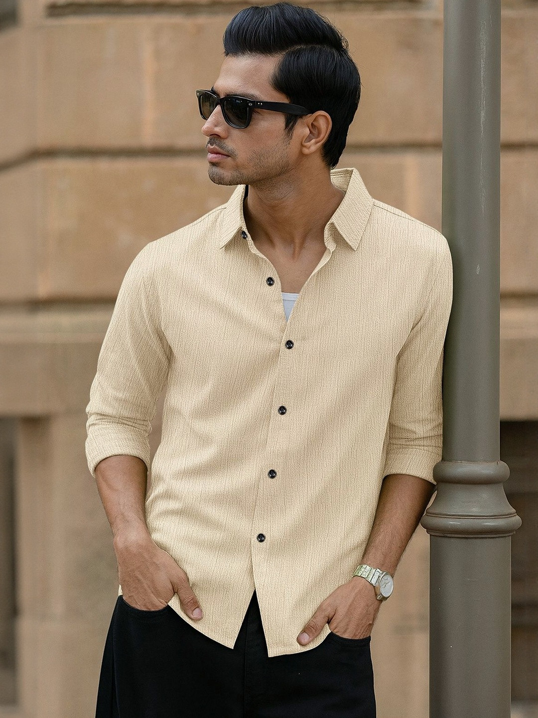 VORTEX Original Slim Fit Textured Long Sleeves Casual Shirt
