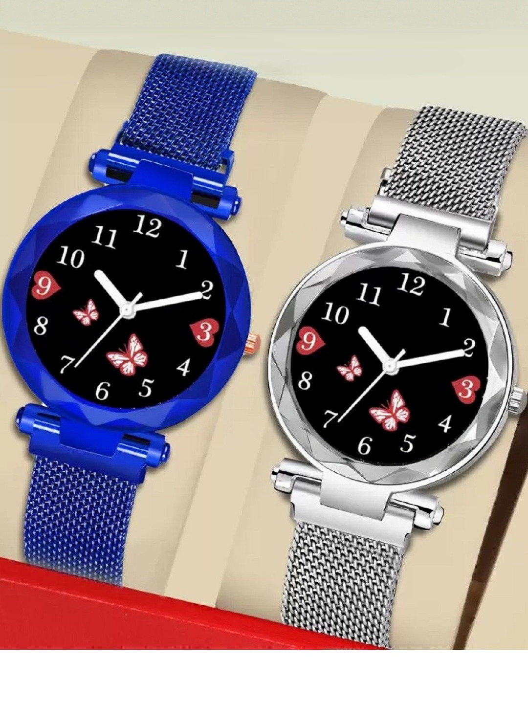 LAKSH Pack of 2 Leather Straps Analogue Watch