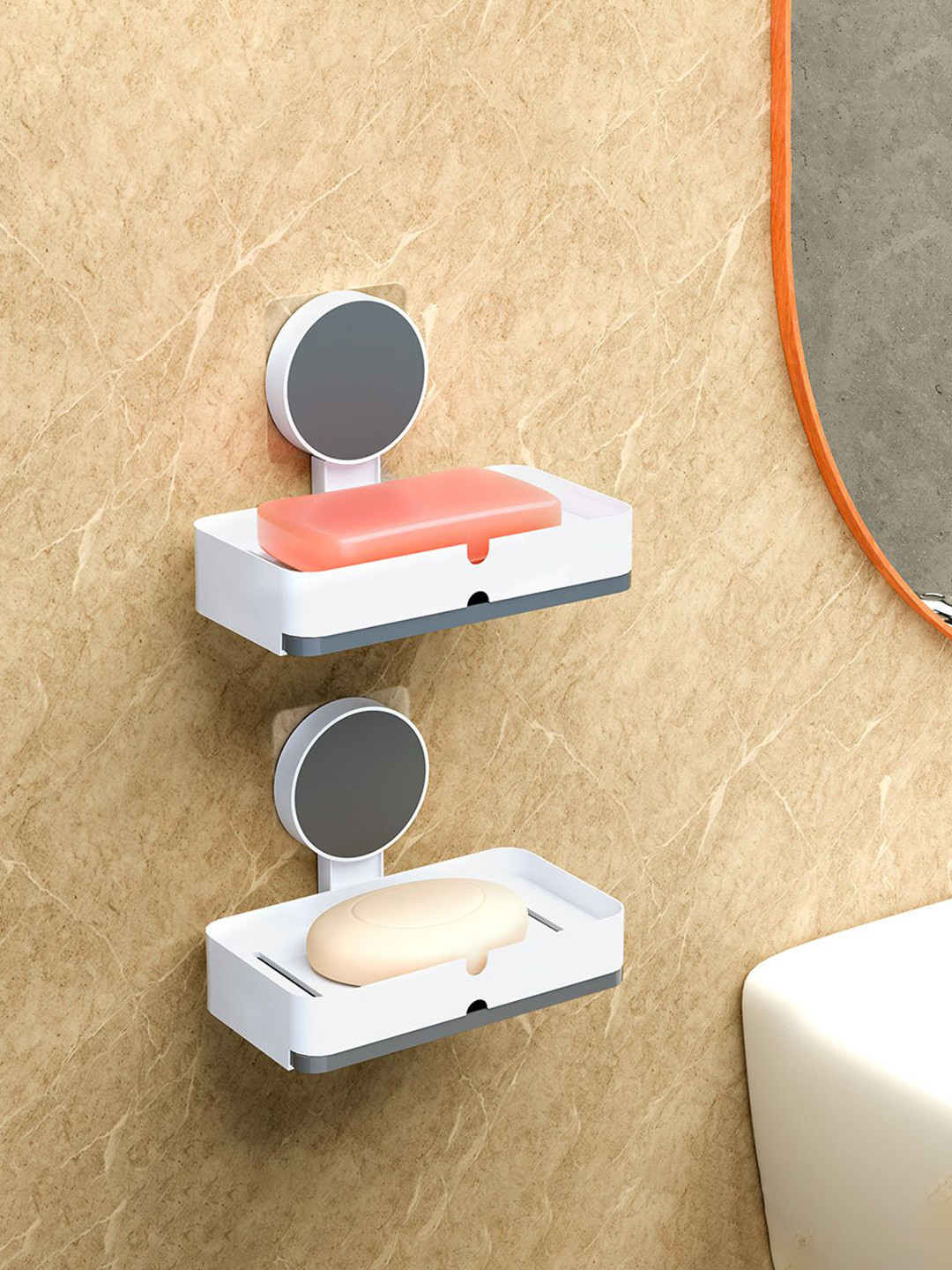 Kuber Industries White 2 Pieces Self-Adhesive Soap Holder for Bathroom