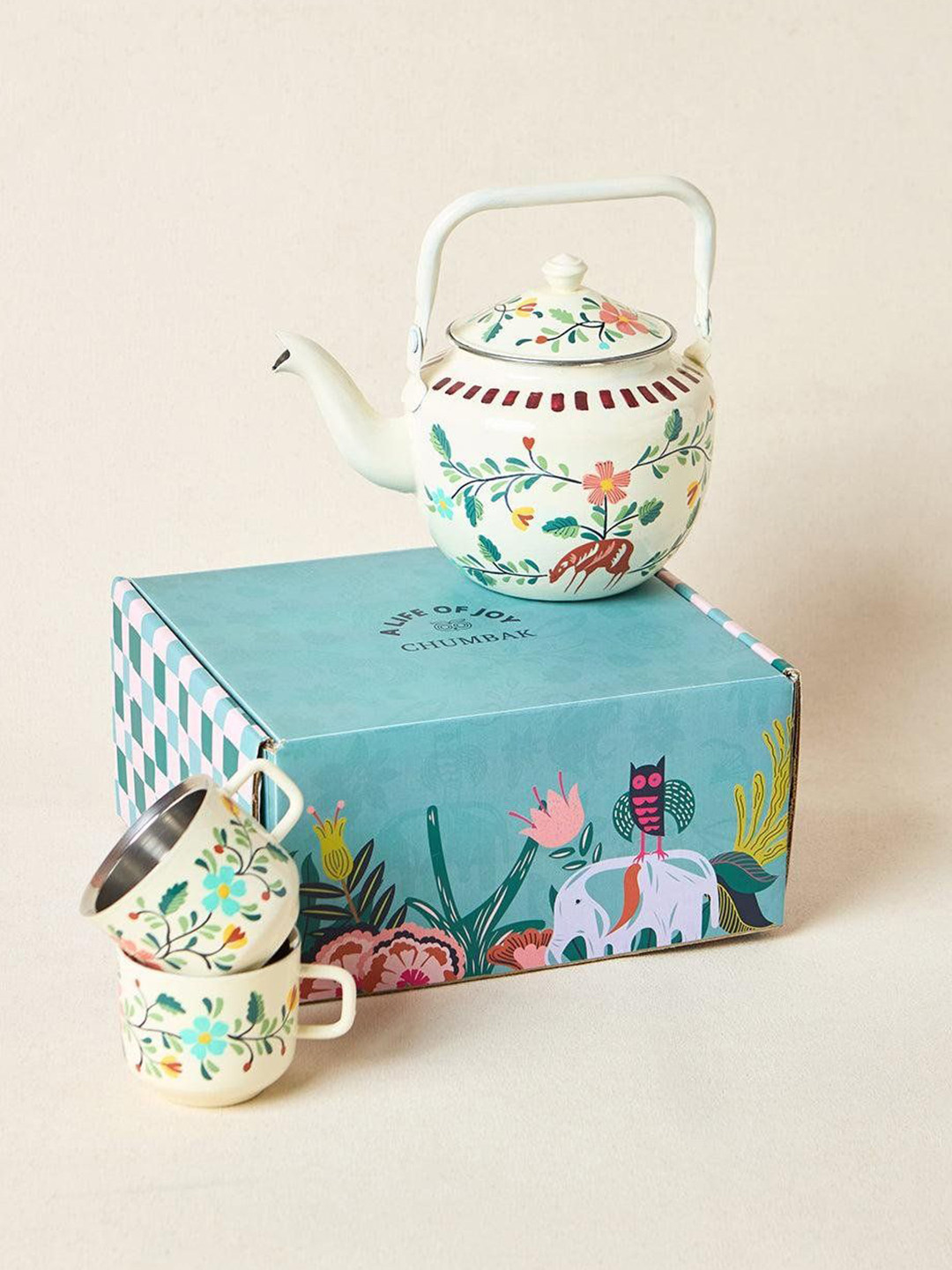 Chumbak Kashmir Trails Ceramic Kahwa Kettle & Mugs Set
