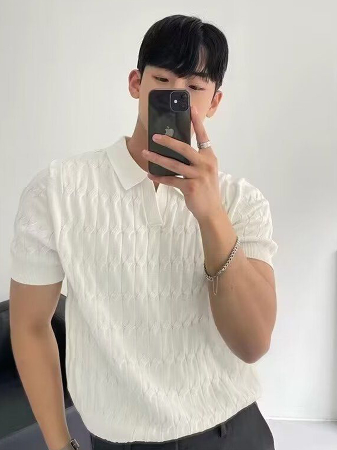 StyleCast Men Self Design Muscle Fit Polo Collar T-shirt