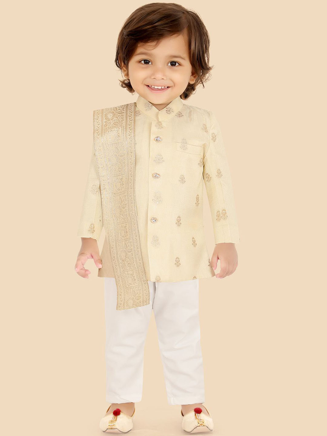 Ethniks Neu-Ron Boys Woven Design Kurta with Pyjamas & Dupatta