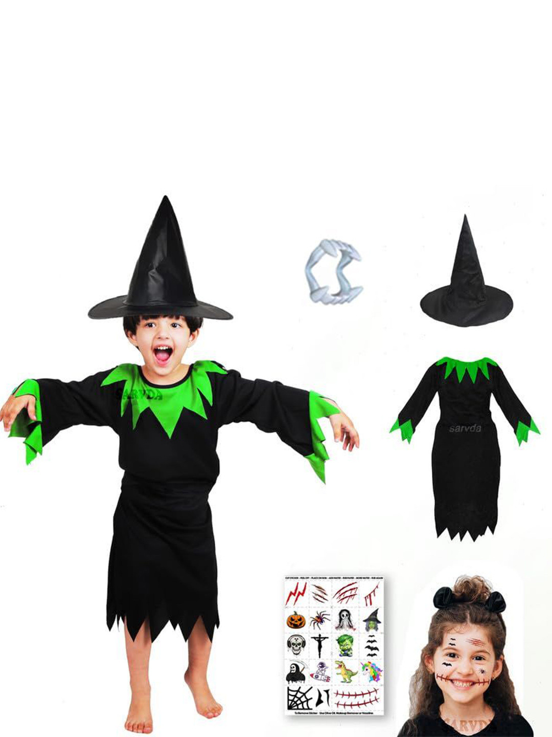 Sarvda Kids Costume Party Dress With Witch Hat