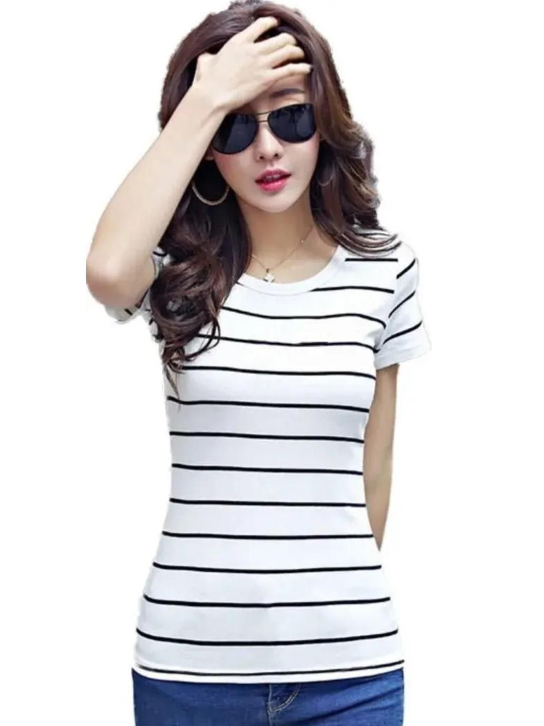 Realglimpse Striped Round Neck T-shirt