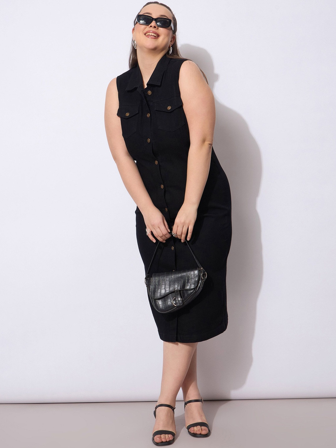 SASSAFRAS Curve Women Denim Shirt Dress