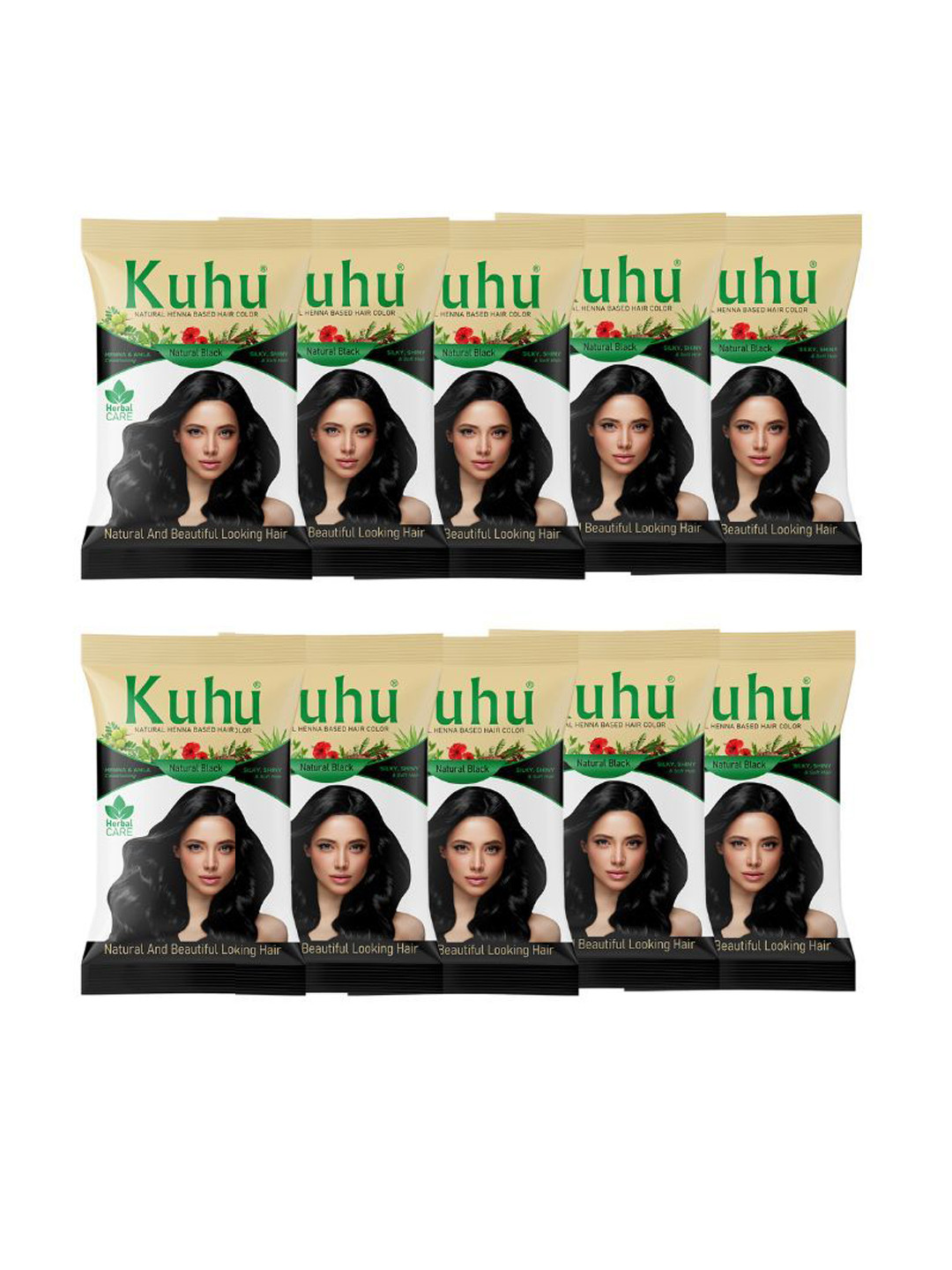 Kuhu Set Of 10 Henna Hair Color - 10 g Each - Natural Black