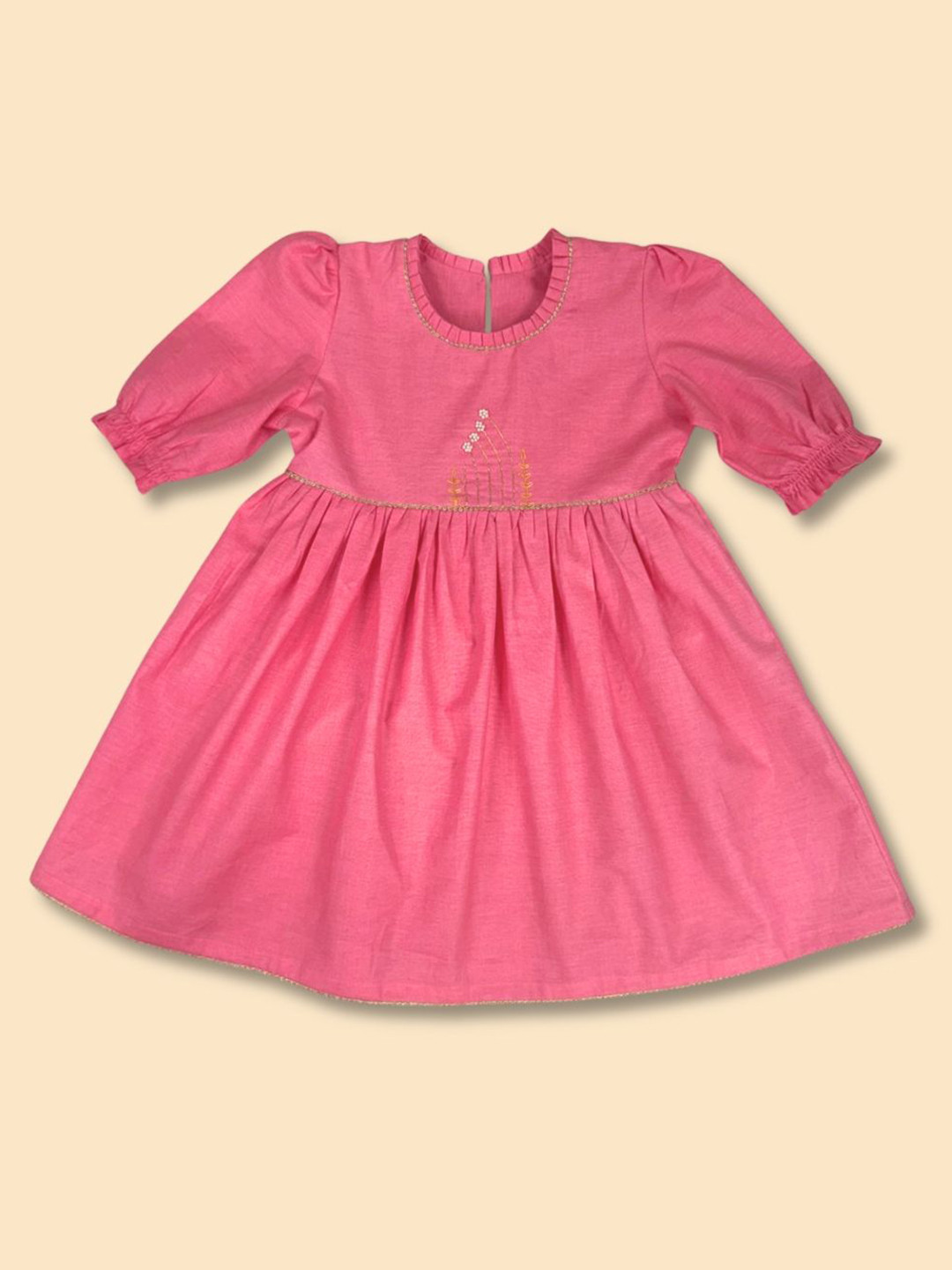 EARTHY TWEENS Girls Puff Sleeve Pink Whisper Fit-Flare Dress