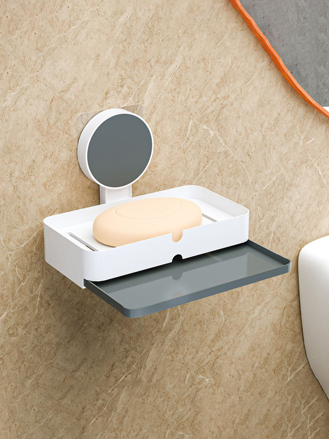 Kuber Industries White & Grey Self-Adhesive Soap Holder