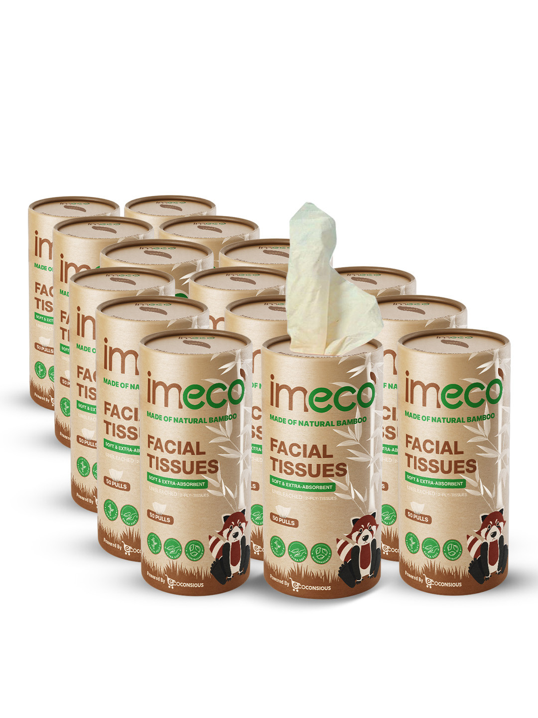 IMECO Set Of 15 Ultra-Soft Travel Friendly Bamboo Car Facial Tissue - 50 Tissues Each