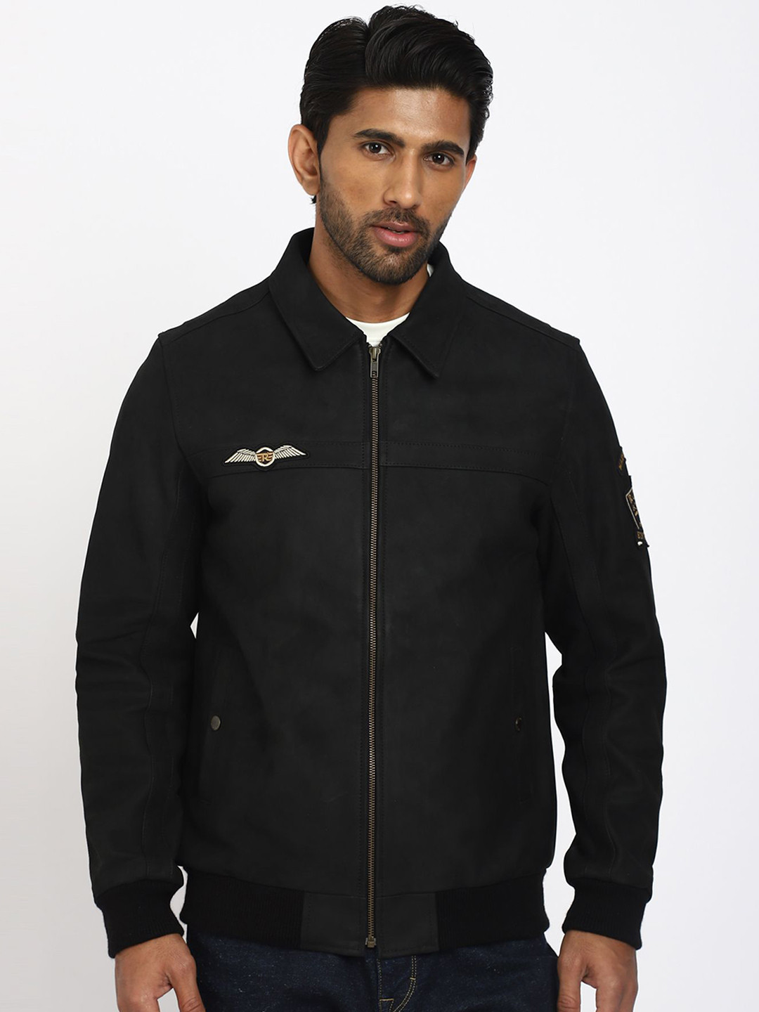 Royal Enfield Men Spread Collar Solid Biker Jacket