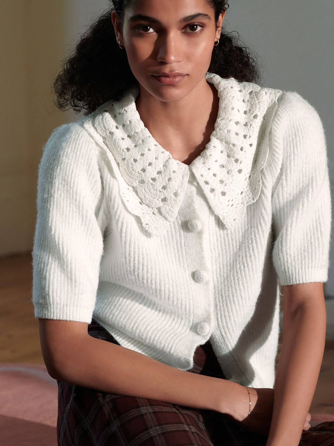 NEXT Crochet Collar Ribbed Cardigan