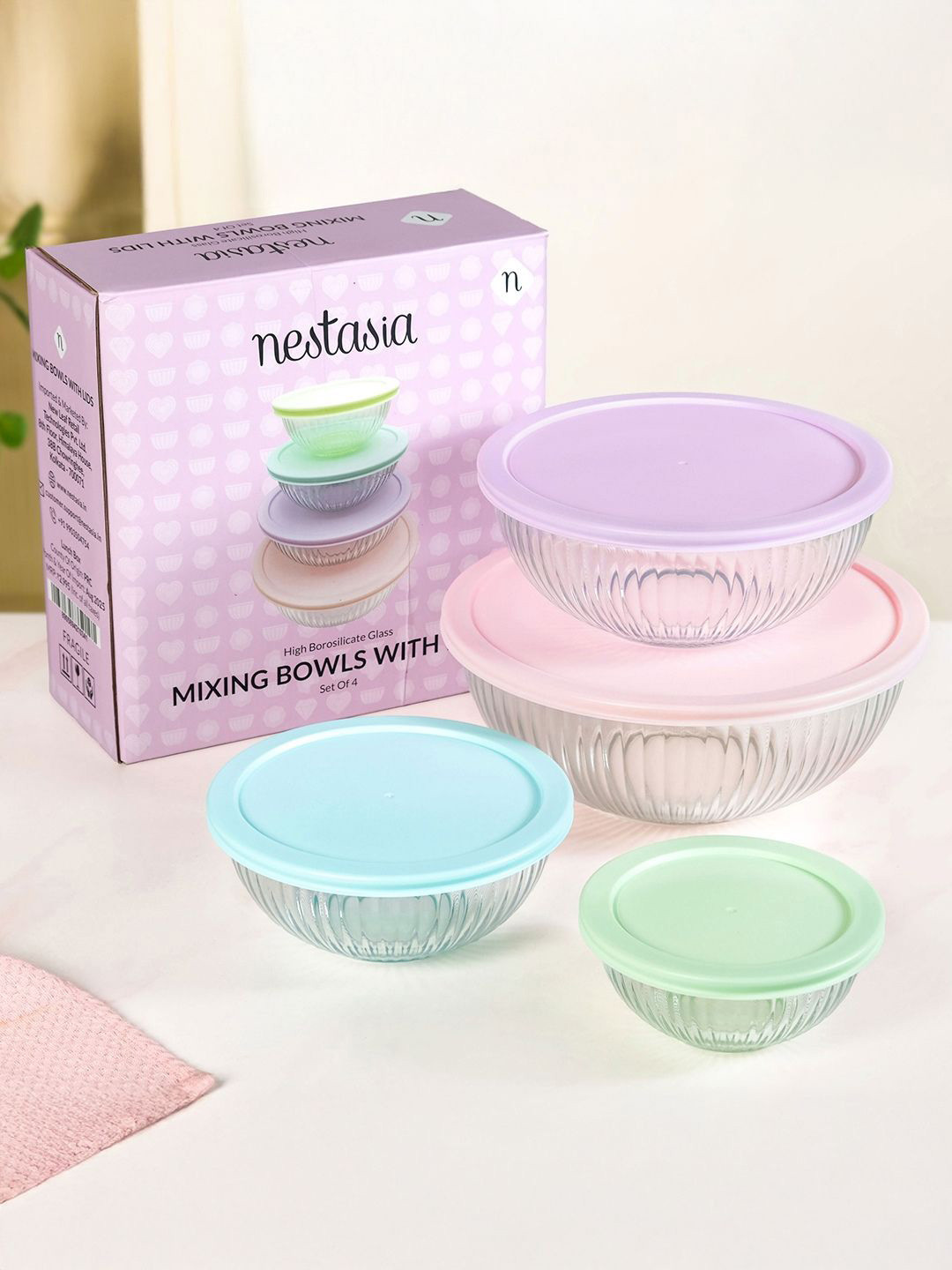 Nestasia Unisex Transparent 4 Pieces Fluted Glass Containers