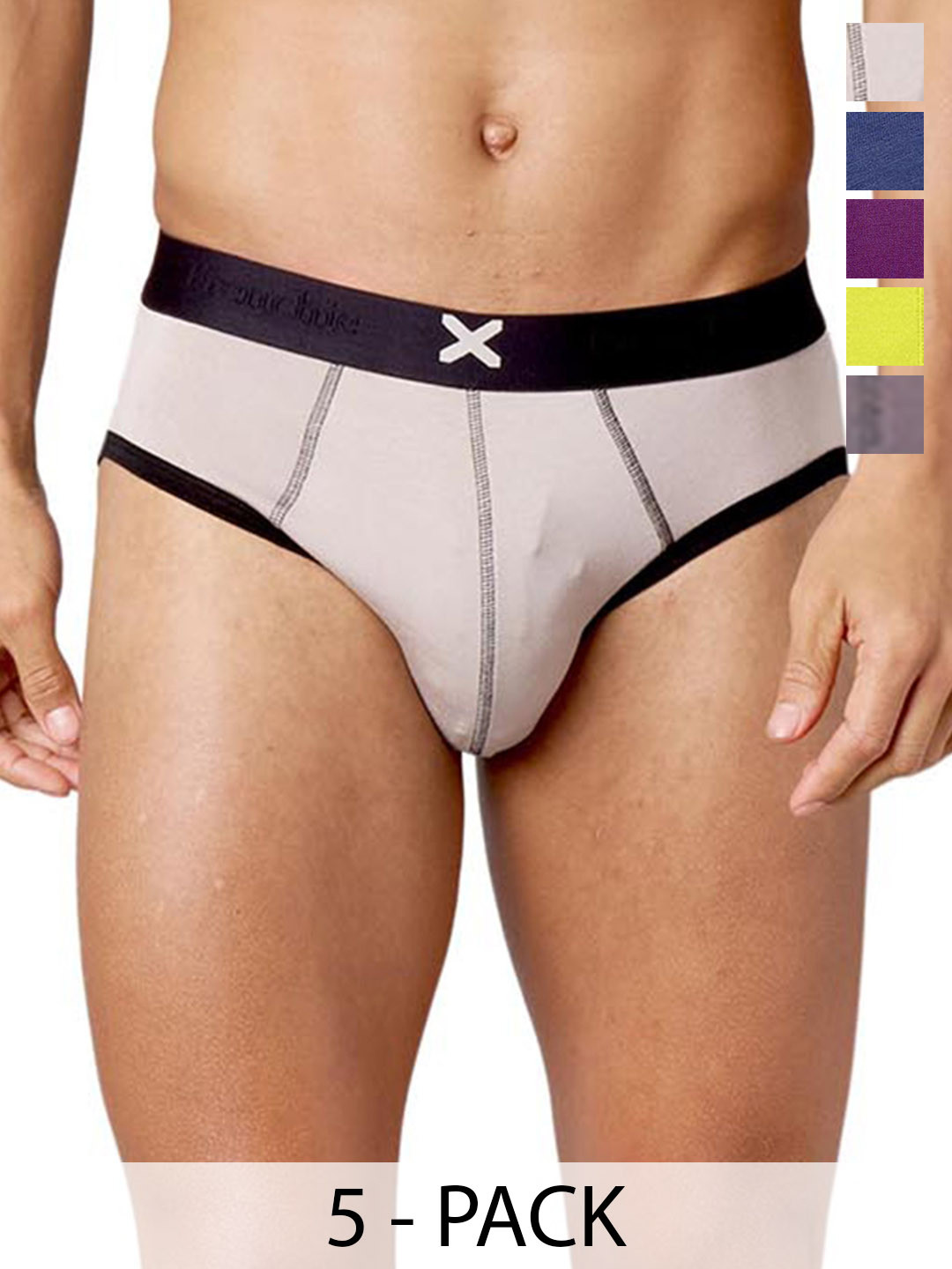 FRENCHIE Men Pack of 5 Mid Rise Ultrasoft Basic BriefsFR-MI-BF-HYPE-1X5-PO5-STGRY-S