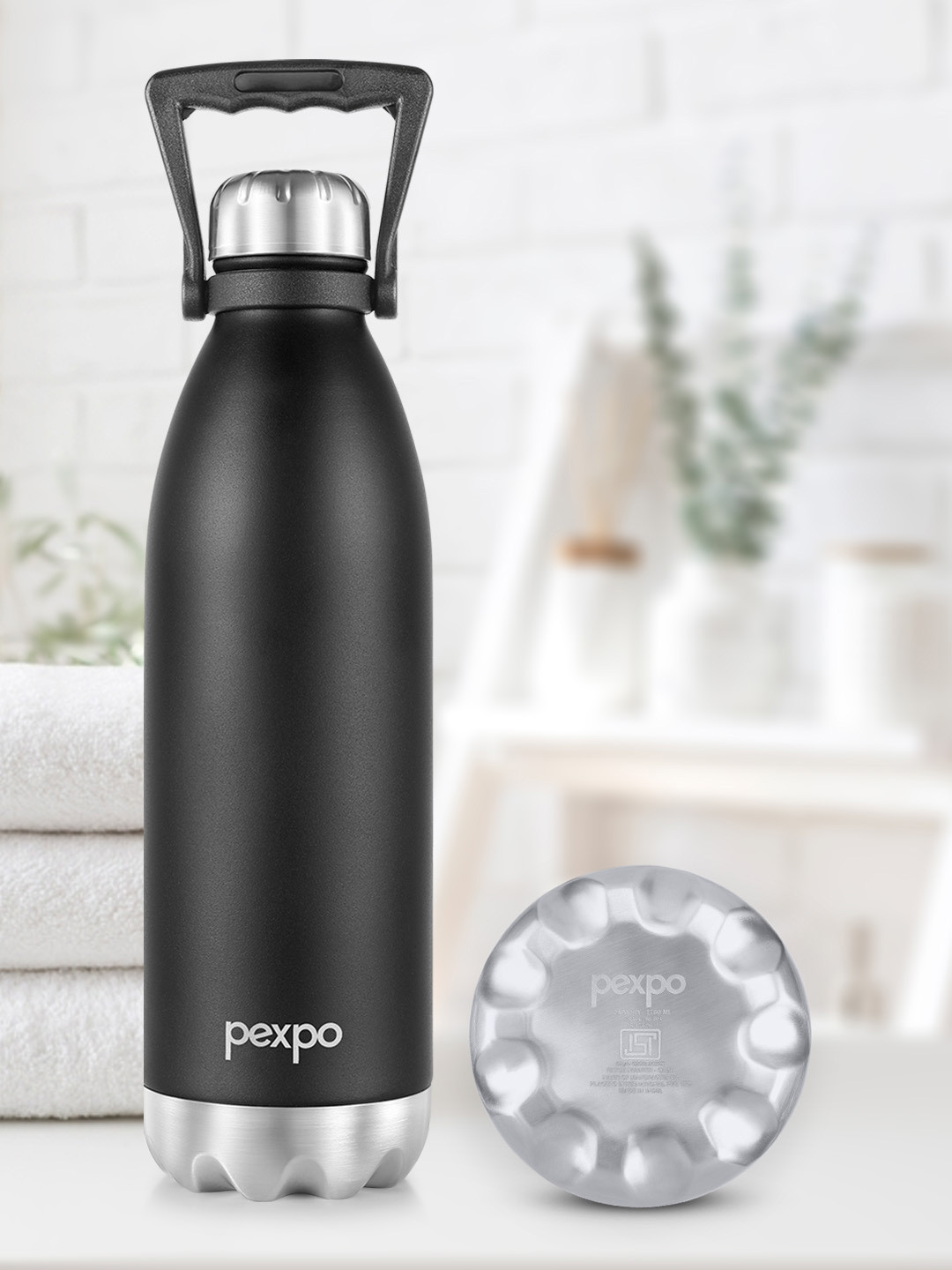 Pexpo Echo Knight Black ISI Certified Thermosteel 24 Hrs Hot Flask Water Bottle 1.75L