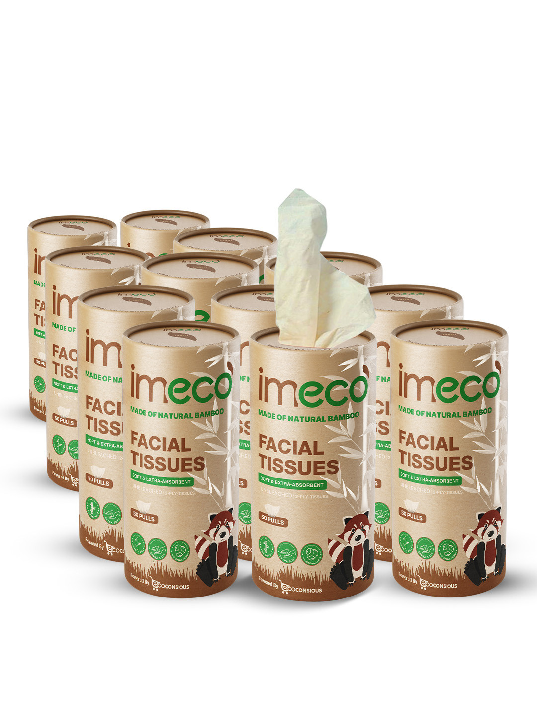 IMECO Set Of 12 Ultra-Soft Travel Friendly Bamboo Car Facial Tissue - 50 Tissues Each