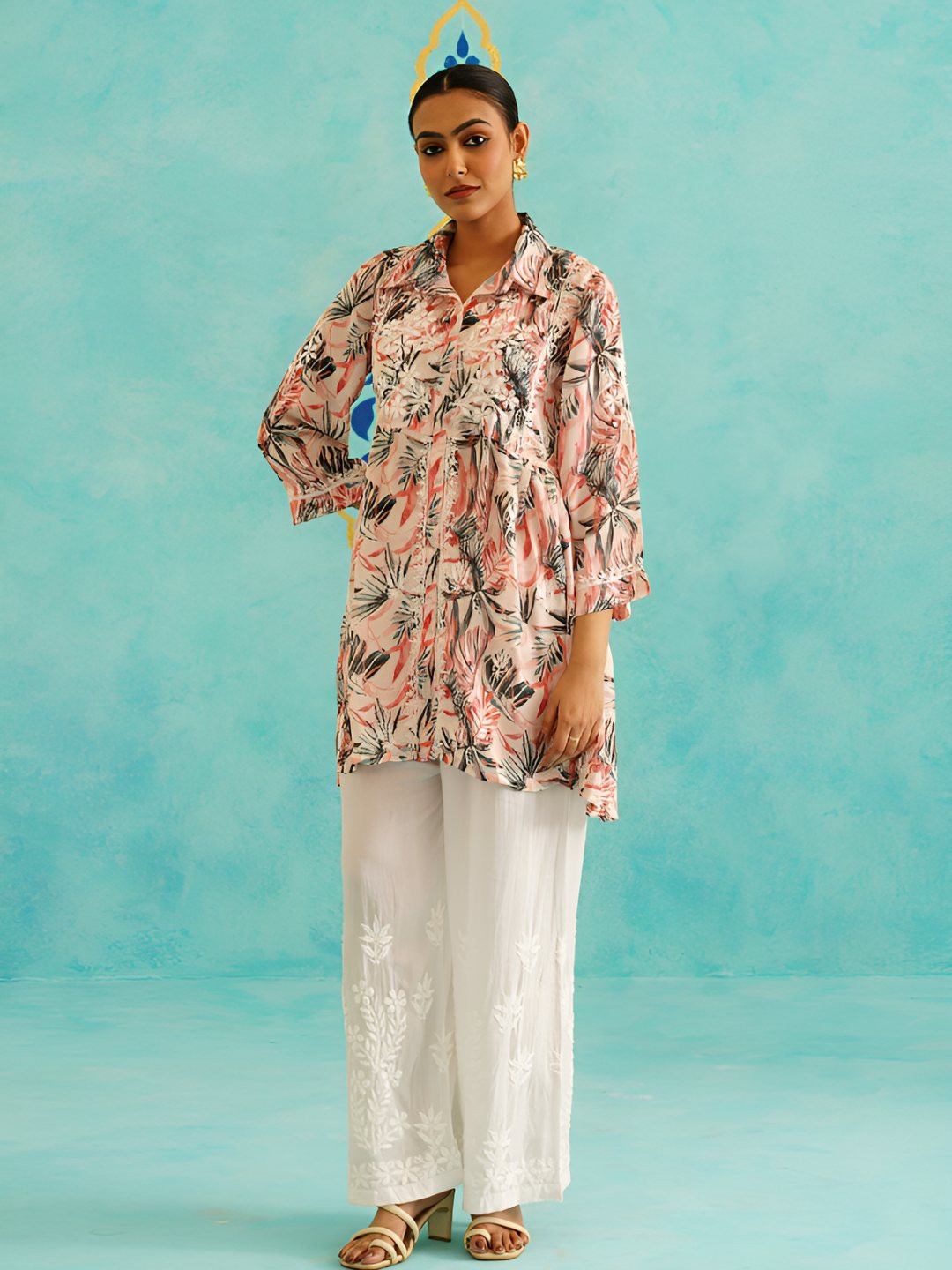 Saaya the label Floral Printed Regular Pure Cotton Kurti With Palazzos