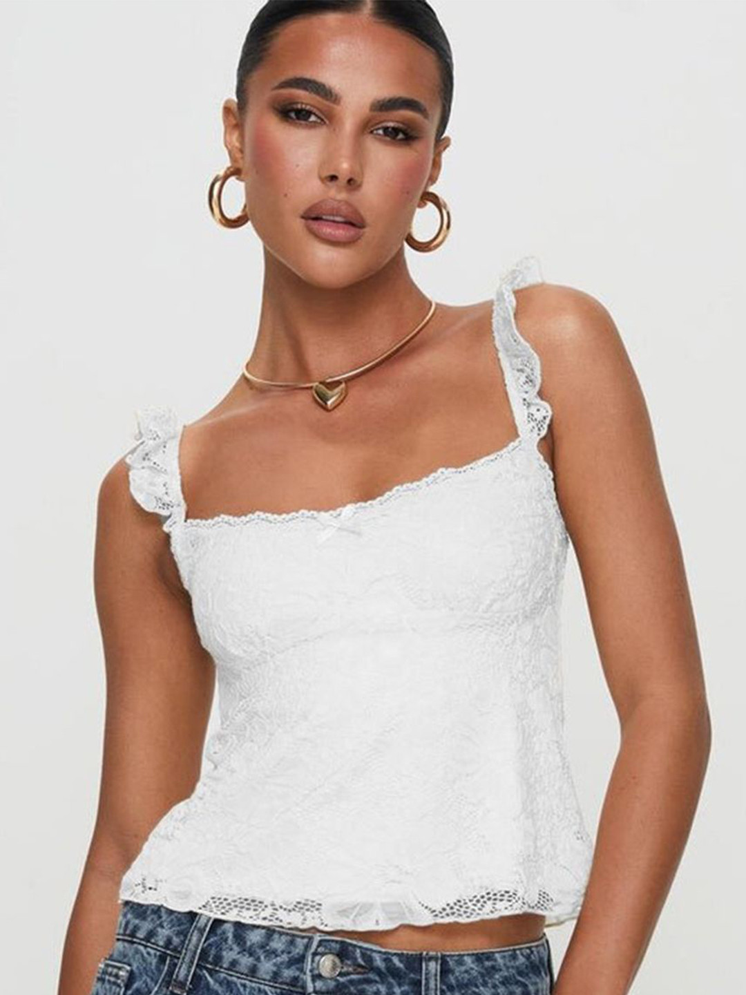 StyleCast Women Floral Ruffles Sleeveless Crop Tank Top