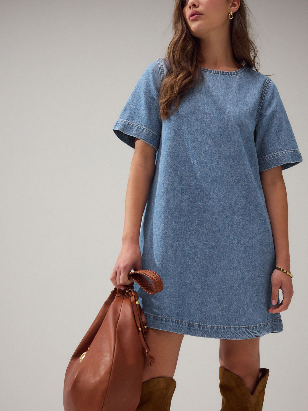 NEXT Washed Effect T-shirt Mini Denim Shift Dress