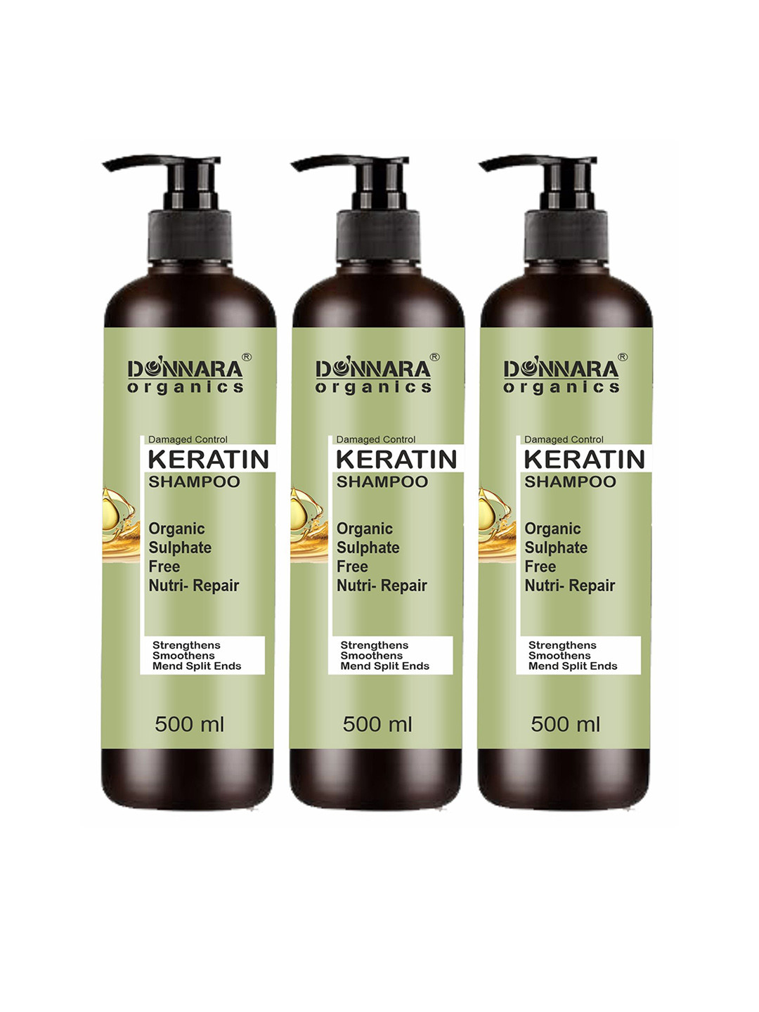 Donnara Organics Set Of 3 Keratin Shampoo With Natural Proteins - 500 ml Each
