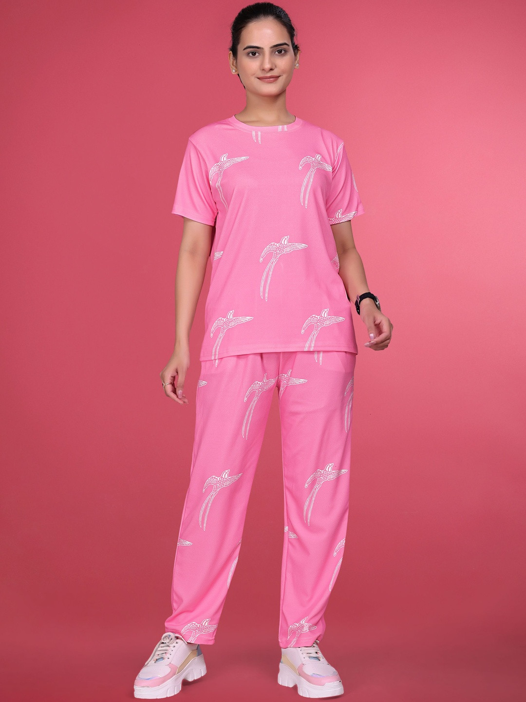 SAKARMAA Women Pink Polyester Printed TrackSuit