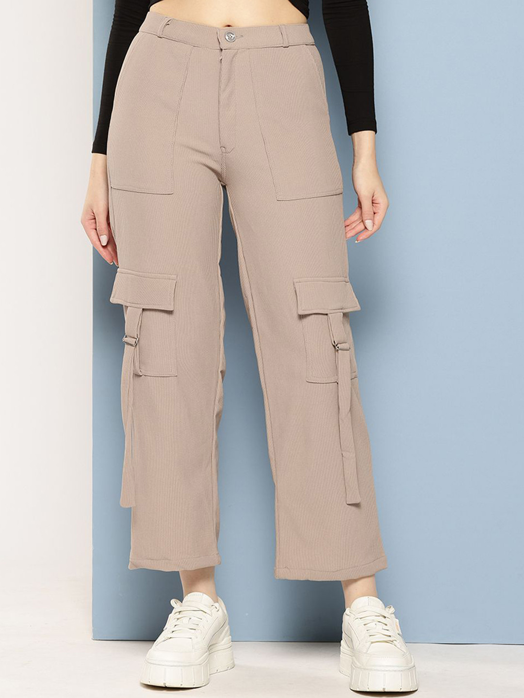 BAESD Women Self Design Easy Wash Cargos Trousers