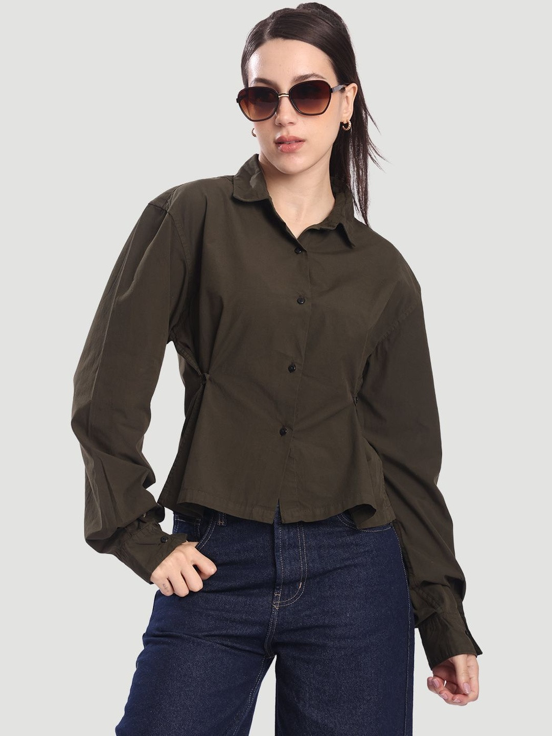 Bene Kleed Spread Collar Drop-Shoulder Sleeves Cotton Oversized Casual Shirt