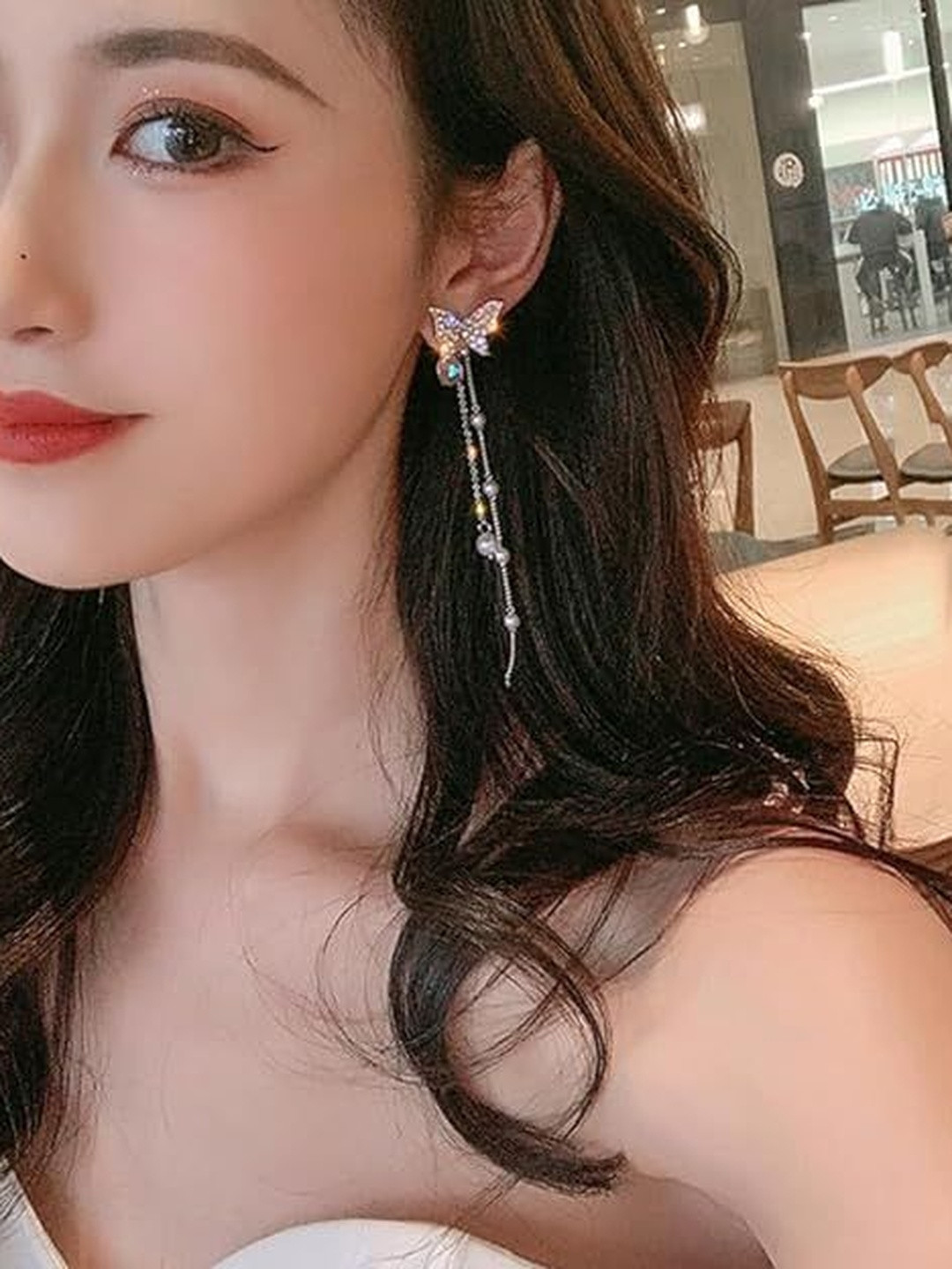 Inara Robes Purple Butterfly Design Drop Earrings