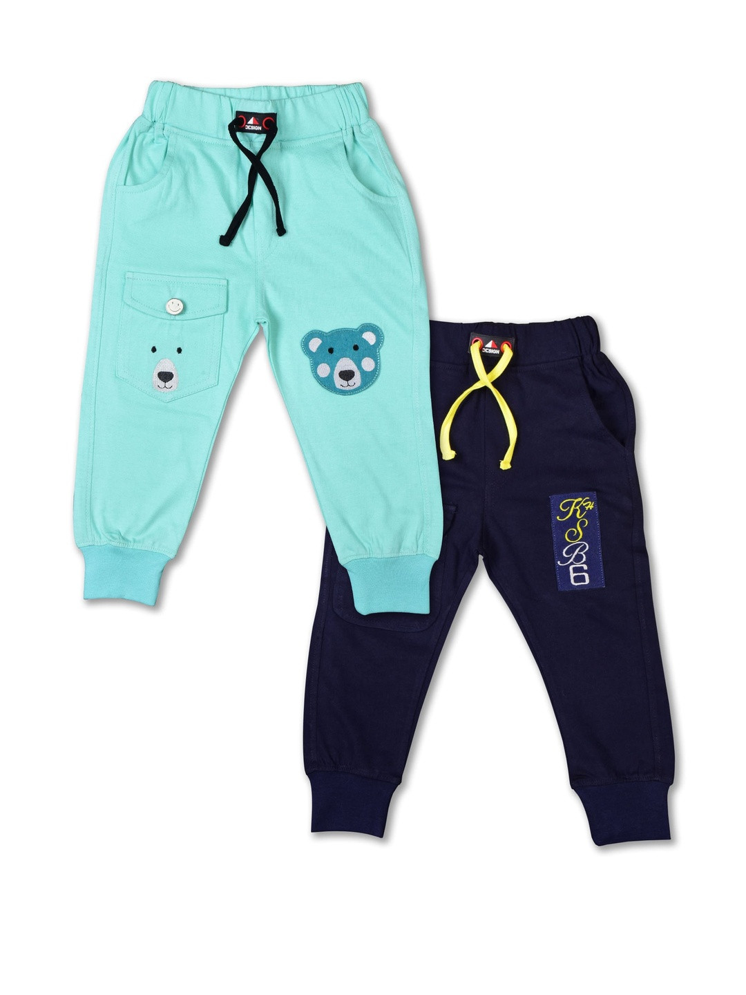 WORTON FASHION Boys Pack Of 2 Sea Green & Navy Blue Solid Track Pants