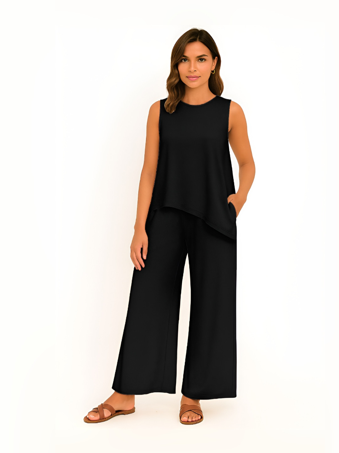 Moomaya Women Solid Tank Top And Pants Co-ord Set