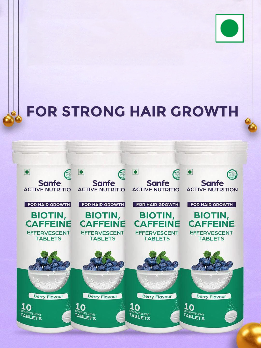 Sanfe Set Of 4 Active Nutritio Biotin, Caffeine Effervescent Tablets 10 Each - Berry