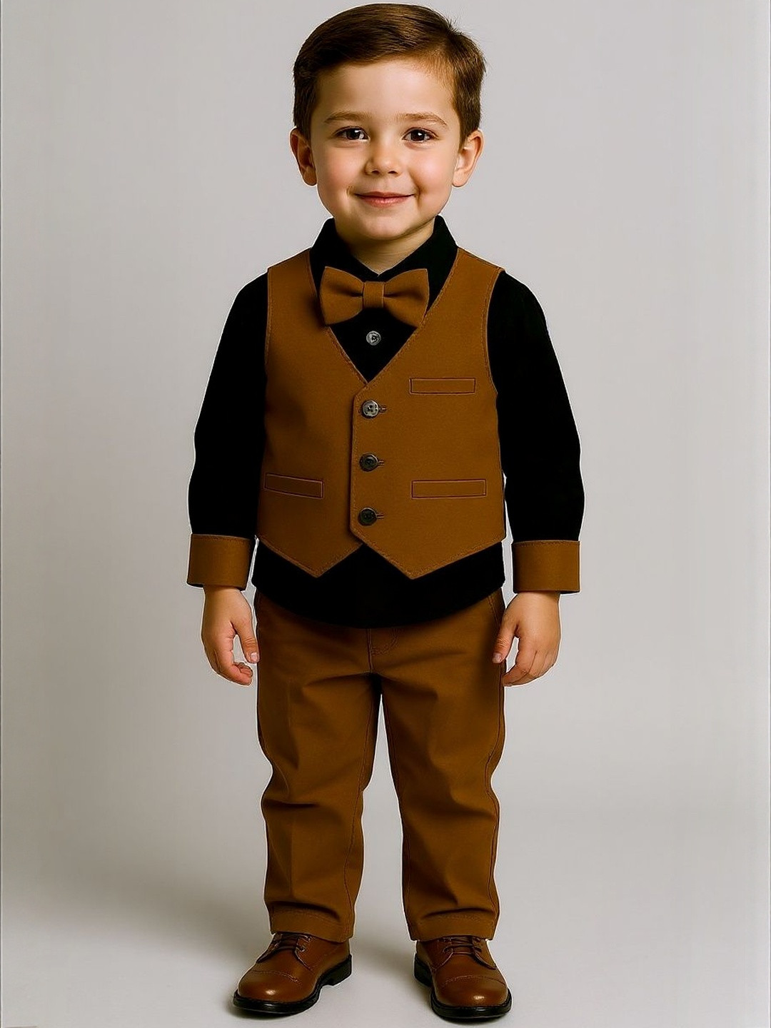 TOGEPI Boys Cotton Brown Shirt with Trousers Clothing Set