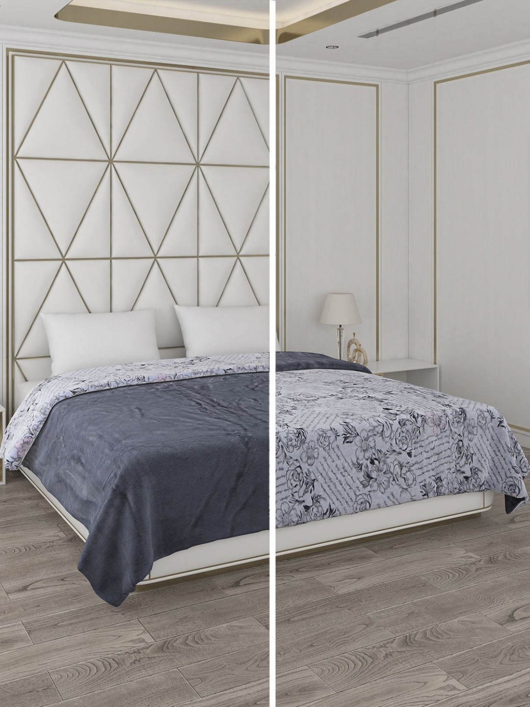 Monte Carlo Grey & White Printed  852 GSM Heavy Winter Double Bed Blanket