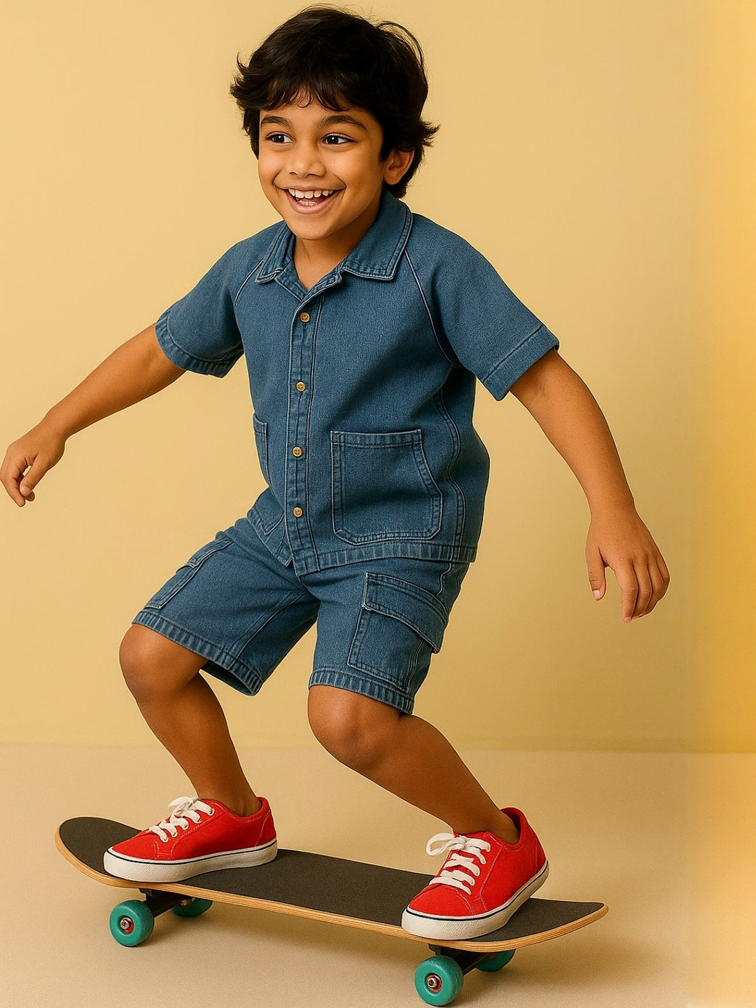 TALES & STORIES Boys Oversized Pocket Detail Shirt with Shorts Clothing Set