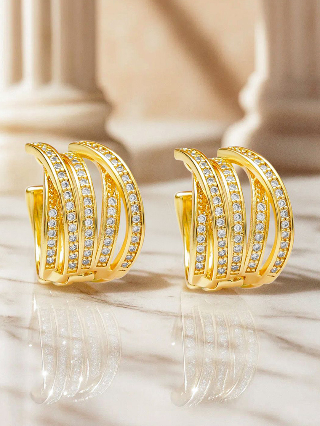 Rubans 18K Gold-Plated Wave Pattern Hoop Earrings with Sparkling Cubic Zirconia